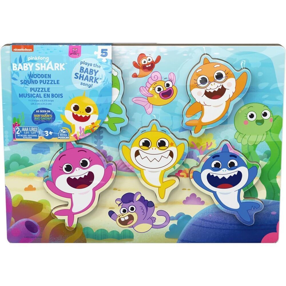 Pinkfong Baby Shark Chunky Musical Wooden Sound Puzzle Spin Master Games